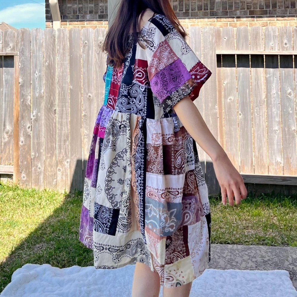 Handmade Rainbow Quilted Bandana Dress – SKU 03186 - Picture 7 of 10